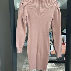 Elegant Pink Ribbed Knit Dress